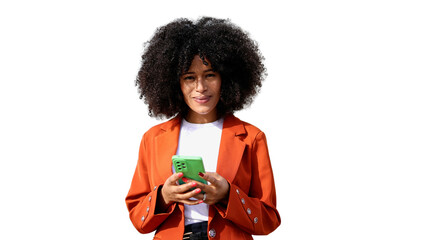 Young manager using smartphone with transparent background