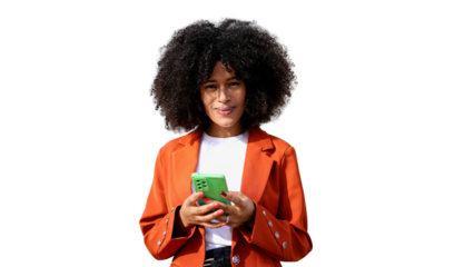 Young manager using smartphone with transparent background