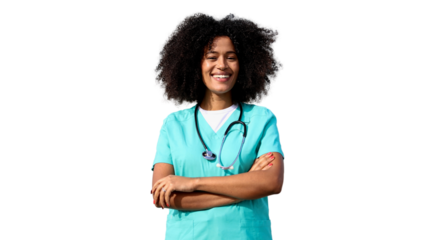 Smiling doctor with crossed arms on transparent background