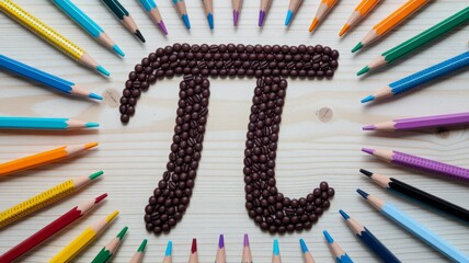 math pi symbol formed  from coffee beans. 
