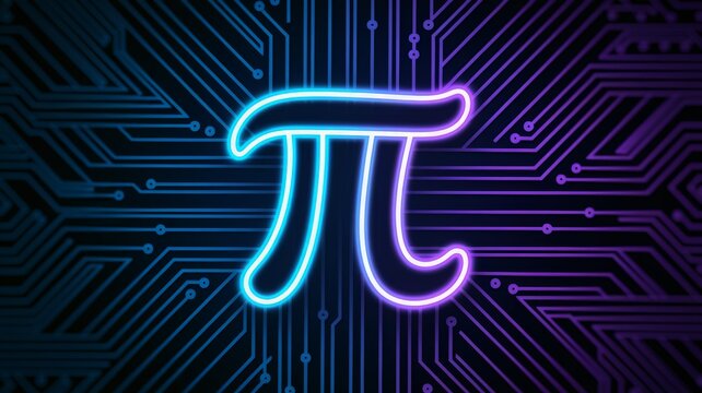 neon math pi symbol on a circuit board. background 