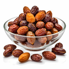 Dates plump and wrinkled arranged in a row on a transparent background 