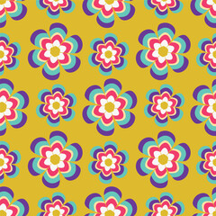 Floral seamless pattern with flowers on light blue background. Vector illustration