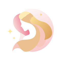 Feminine side profile with golden wavy hair