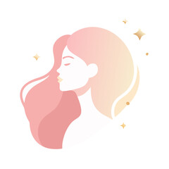 Graceful woman with golden pink hair and stars