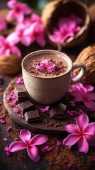 Exotic Hot Chocolate with Pink Flowers Coco