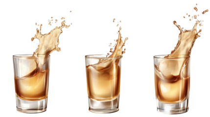 Glasses shot of tequila making toast with splash isolated on white background 1