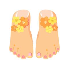 Feet with floral decoration and pedicure
