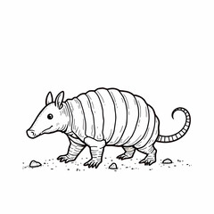 Armadillo Walking with Curled Tail Line Art