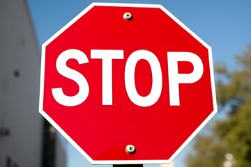 Obraz premium Stop sign on blurred city background. Warning sign and traffic sign