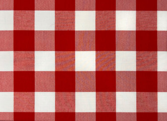 Red white picnic table cloth seamless background texture. Gingham pattern or vichy check, a common plaid square pattern often used for picnic theme. Checkered pattern, red and white.