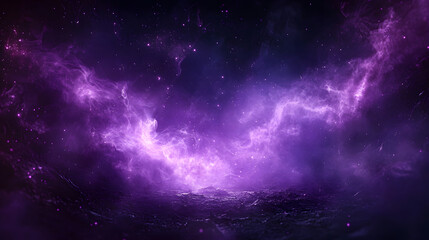 Naklejka premium A dark, mystical background with purple sparks, swirling smoke, and magic fire particle effects, featuring foggy clouds and abstract violet energy for a spooky Halloween frame