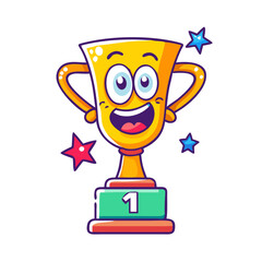 Trophy cup with stars and number one on podium