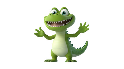 Fototapeta premium Friendly green cartoon crocodile waving grinn isolated on White background