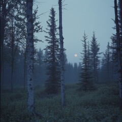A mysterious deep forest with misty air softly glowing under the moonlight ar 16:9 v 6.1 q 2