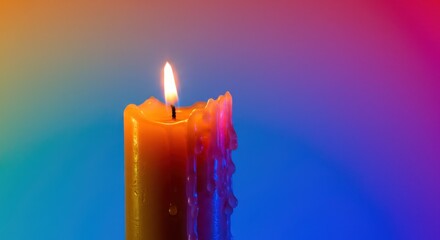 Dripping Wax Candle Against a Rainbow