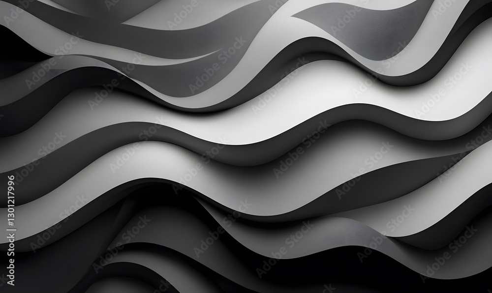 Poster abstract monochrome waves with rhythmic curves in a flowing pattern and depth
