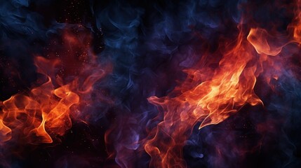 Captivating interplay of fiery orange and cool blue smoke creates dynamic visual balance