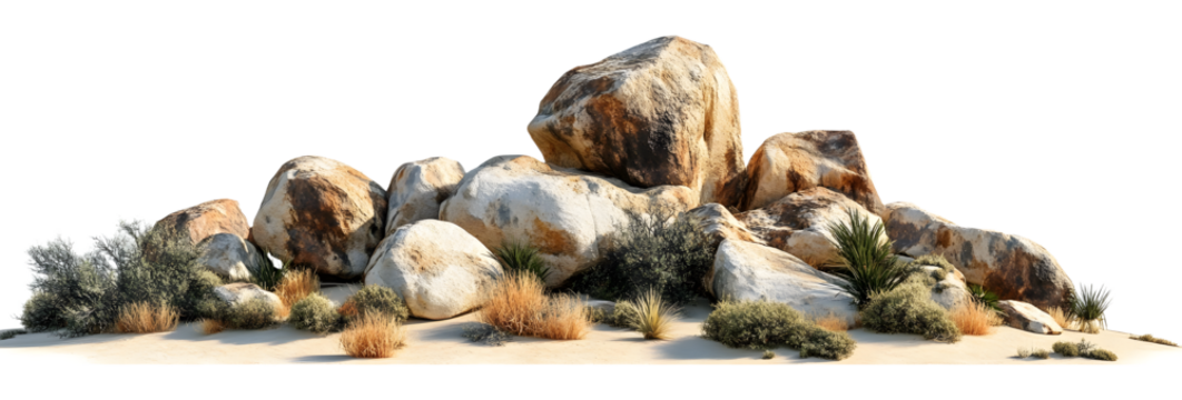 Set of massive boulders in a dry desert landscape, cut out