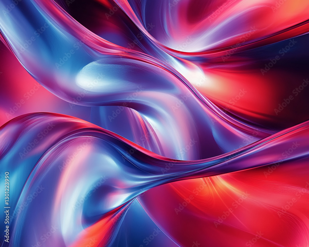 Poster abstract colorful fluid wave pattern in vibrant shades of red, blue, and purple, showcasing smooth c