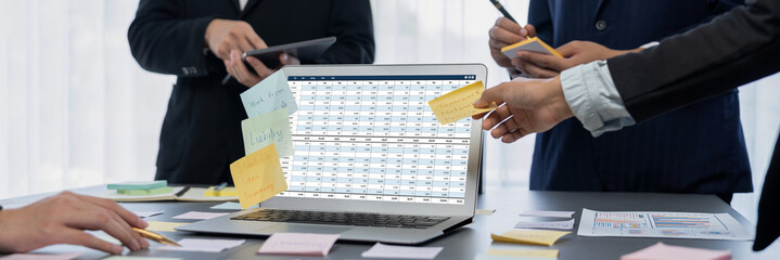 Accounting software on computer screen showing financial statement spreadsheets and account balance...