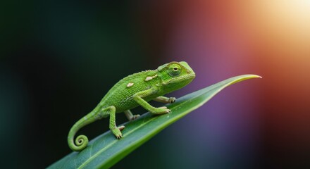 Tiny Chameleon on Leaf