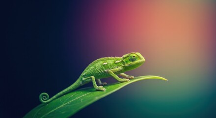 Tiny Chameleon on a Leaf