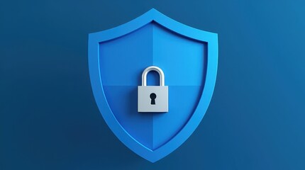 Blue Shield with Lock - Cybersecurity Symbol