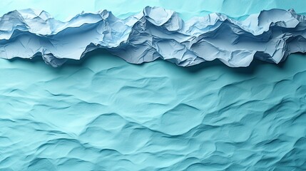 Fototapeta premium A wrinkled poster is glued to a geometric teal, mint, and blue painted wall, providing a modern and refreshing mockup for design presentations.