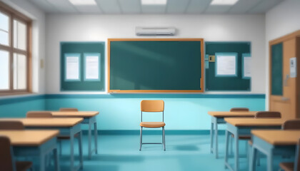 A Single Chair Waits Patiently In An Empty Classroom, Bathed In The Soft Glow Of Morning Sunlight Streaming Through The Windows, A Quiet Moment Of Anticipation Before The Day Begins