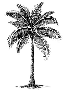 Vector engraved illustration of a palm tree for product design and artistic applications