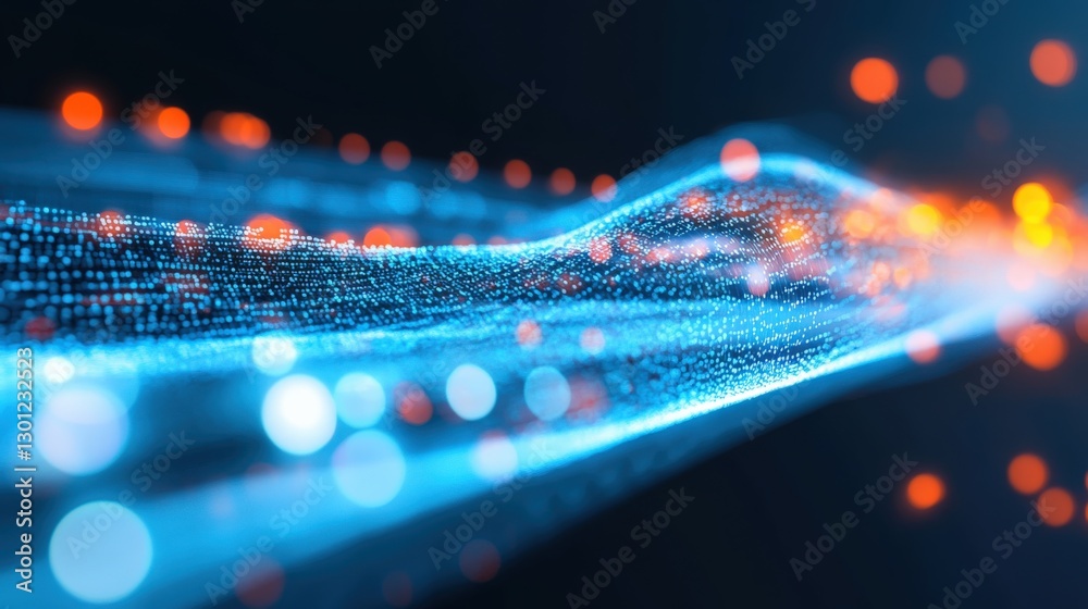 Poster dynamic digital flow visualization virtual space abstract art tech environment close-up perspective 