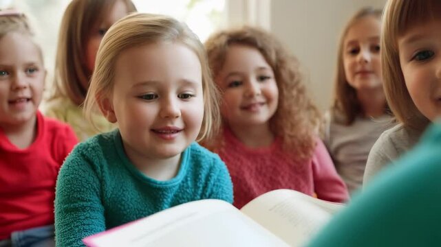 Preschool children enjoying story time with their teacher