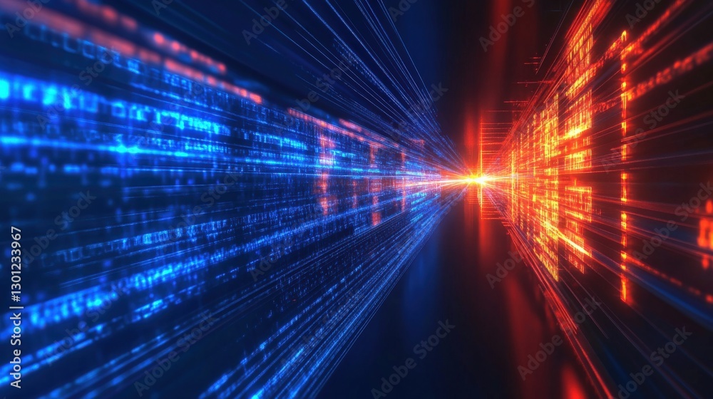 Poster digital light beam action in a futuristic data stream environment abstract visual content high-tech 