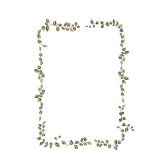 Rectangular frame with hand drawn leaves in green earthy colors, design template. Backgrounds for wedding invitations, greeting cards, social media