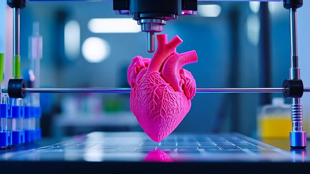 3D-printed heart in lab setting