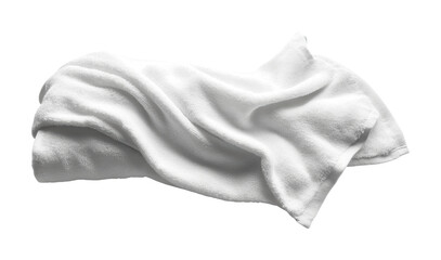 Soft white towel draped casually on a flat surface for home decoration and relaxation concept, cut out
