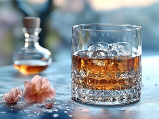 Whiskey rocks glass crystal ice floral spring