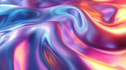 Fototapeta premium Abstract holographic background in 80s, 90s, 2000s style. Modern bright neon blue, purple, pink, orange, mint metallic psychedelic rainbow foil texture. New wave, psychedelic retro futurism.