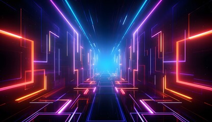 Fototapeta premium Abstract background with glowing lines and shape. Neon background with colorful outlines and light