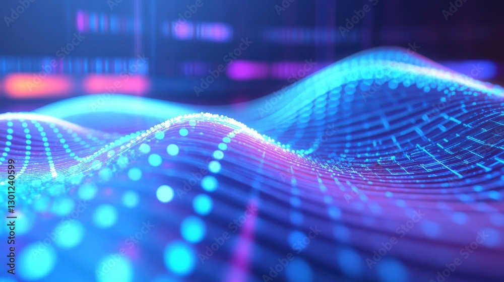 Poster dynamic digital waves representing data flow virtual environment abstract art futuristic aesthetic h