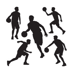 Vector set of Basketball players silhouettes, Basketball silhouettes white background