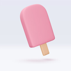 Ice cream, pink icon, 3d render set. Design elements. Realistic fast food icon. Sweet food. Vector illustration isolated on white background for menu, shop, flyer, banner, web, advertising, sale