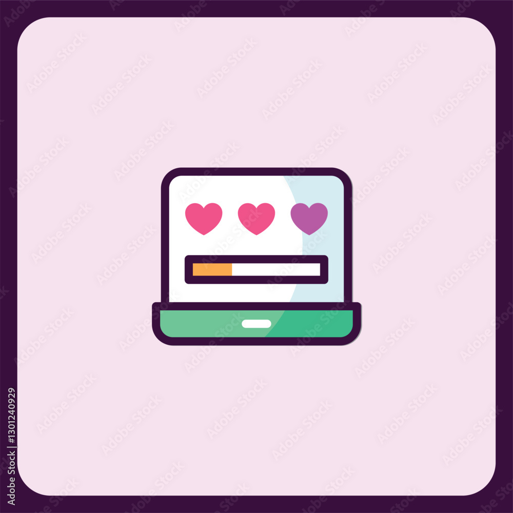 Poster laptop screen displaying heart icons and loading bar