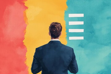 business tax with small business tax financial strategy. A businessman with a giant tax checklist in watercolor, checking off deductions and credits for his small business