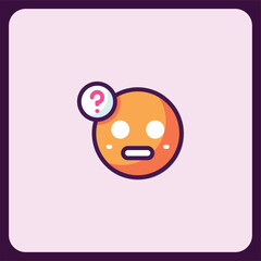 Confused emoticon with question mark, flat design icon