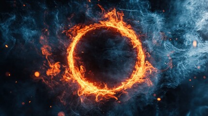 Fiery Ring of Fire Burning Brightly Against a Smoky Backdrop