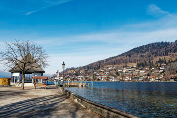 Rottach-Egern in eastern shore of lake Tegernsee in Upper Bavaria Germany. Max Josef Kurpark Pavilion