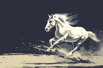 Hand drawn watercolor illustration Arabian white horse for t-shirt, phone case, textile design or decoration