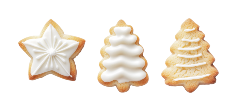 Holiday baking concept featuring decorated Christmas cookies shaped like stars and trees for festive gatherings and celebrations, cut out